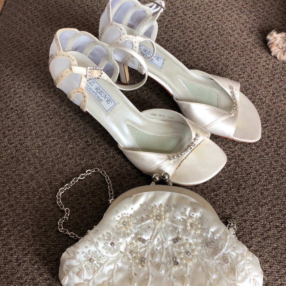 Liz Rene White Silk Heels and Clutch